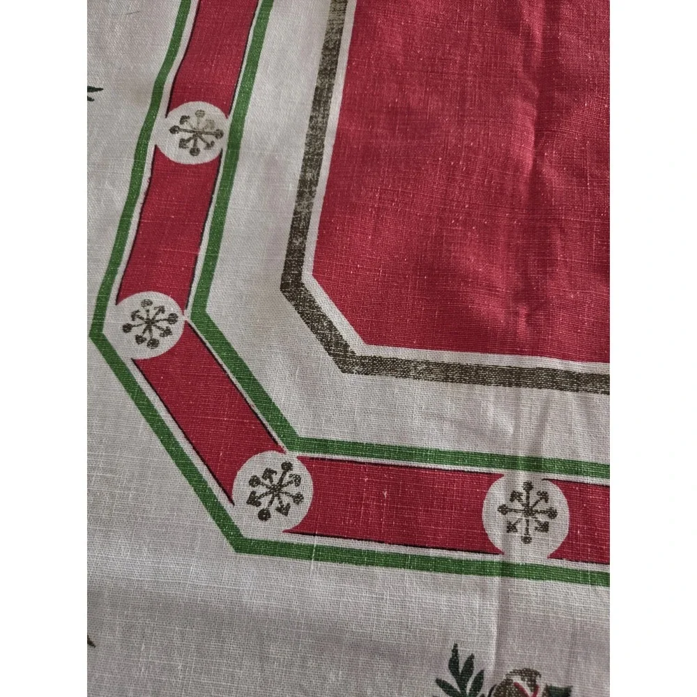 Vintage Christmas Tablecloth MCM 52x68 Retro Some Minor Flaws See Pics
